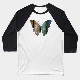 Distressed Wood Butterfly Baseball T-Shirt